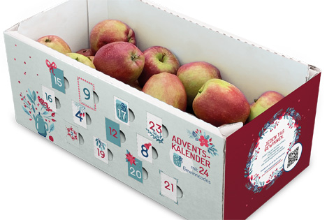 Elbe-Obst - Upcycling: Apfelkorb als Adventskalender genutzt